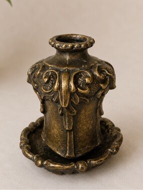 Antique Ornate Bronze Brass Repousse Candle Holder Ormolu Mount Baroque